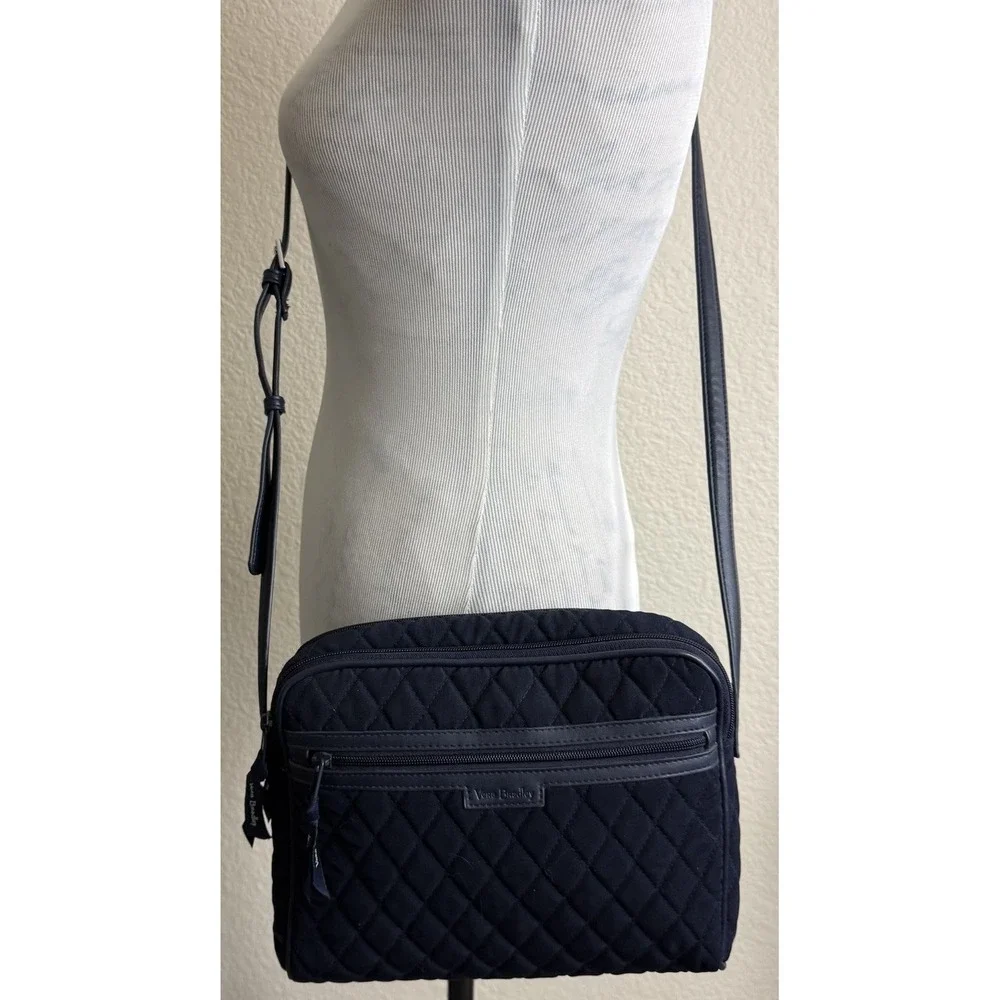 Vera Bradley Crossbody Bag Dark BLUE Microfiber Trimmed Triple Compartment‎